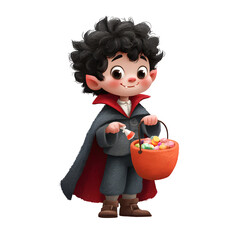 Little vampire trick or treating, isolated on transparent background