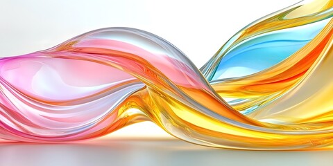 Colorful glass shapes flow in 3D abstract background.