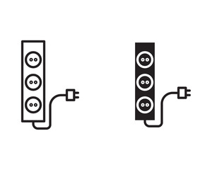 Electric power source socket icon set. Electricity wire cord sign. Electrical symbol element. Vector stock illustration.