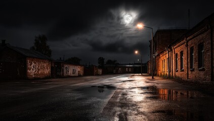 Obraz premium Moonlit, deserted street at night