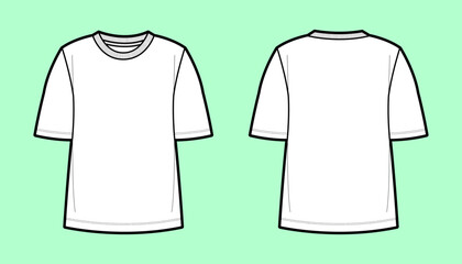 Boxy T-Shirt Fashion Flat Sketch / Technical Drawing Vector with Dropped Shoulders