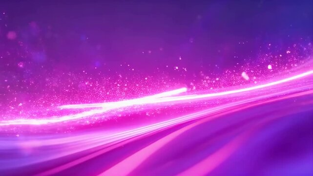 Abstract Swirling Purple and Pink Light Streaks and Particles Flowing Through Darkness