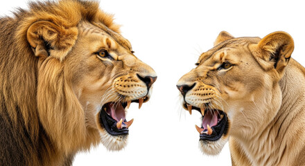 Obraz premium Two lions roaring isolated on transparent background