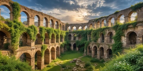 Fototapeta premium Ancient Roman Arena Ruins Overgrown with Vines