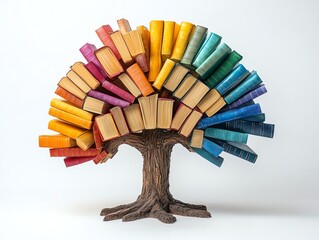 International literacy day concept with tree with books like leaves Literacy, education, knowledge concept with color books on tree on white background