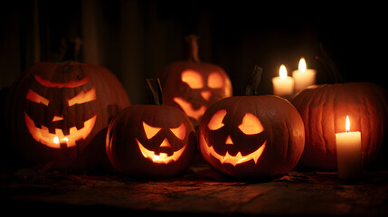 An orange pumpkin jack-o-lantern with a scary face glowing in the dark October night is the perfect Halloween decoration