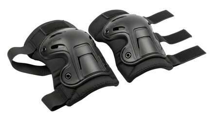 Black protective knee and elbow pads isolated on transparent background