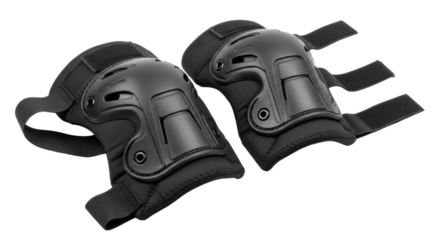 Black protective knee and elbow pads isolated on transparent background