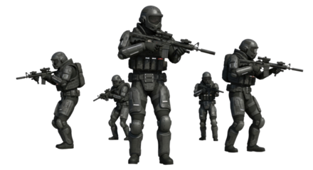 Group of soldiers with rifles isolated on transparent background
