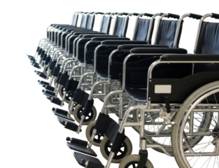 Row of wheelchairs isolated on transparent background