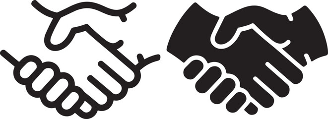 Obraz premium Two Black Handshake Icons With Different Styles On White agreement business
