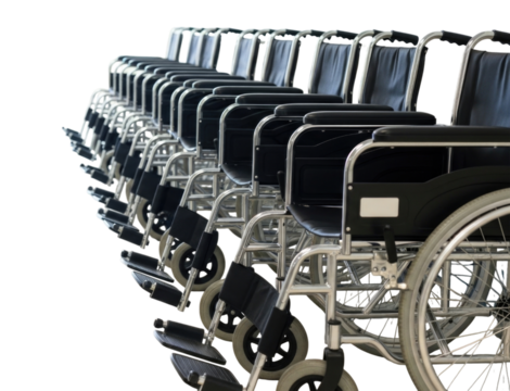 Row of wheelchairs isolated on transparent background