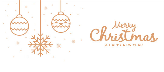 Merry Christmas and Happy New Year text. Festive banner and greeting background. Elegant holiday vector illustration on white background.