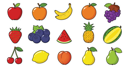 A vibrant assortment of fresh, colorful fruits, including apples, bananas, oranges, grapes, and berries, arranged in a cheerful, inviting display.
