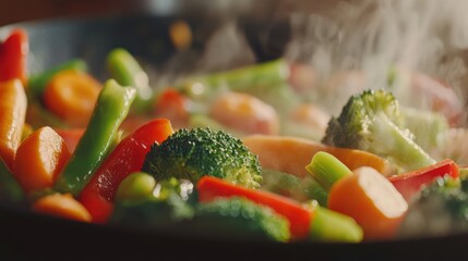 Stir-fried colorful vegetables in a pan