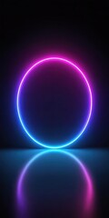 Digital neon blue and purple circle on black background