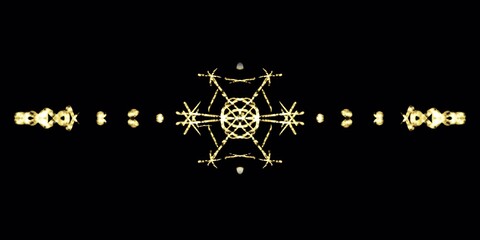 Gold Line Snowflake Border on Black Background