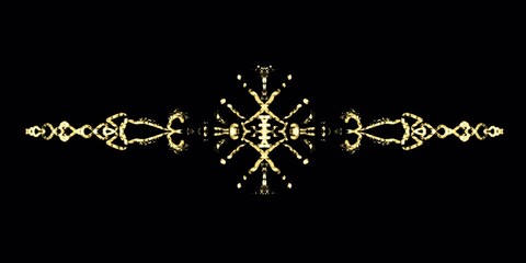 Gold Line Snowflake Border on Black Background