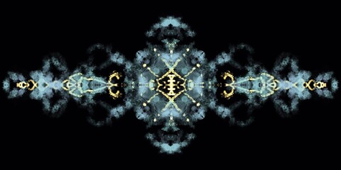 Ink Art Gold Snowflake Line on Black Background