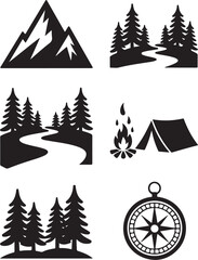 Obraz premium Adventure awaits with nature camping icons set