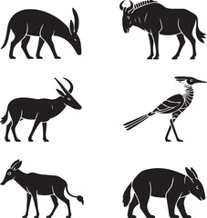 African wildlife silhouette set graphic collection
