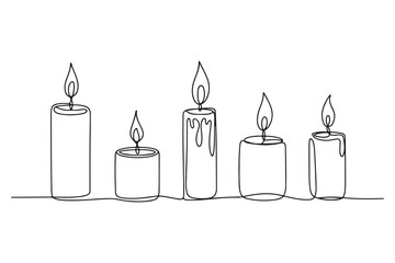 Continuous one line drawing of candle set with burning flames minimalist vector illustration
