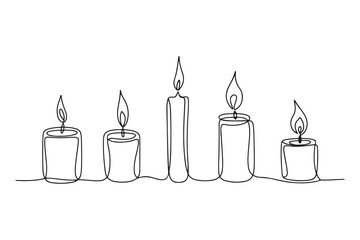 Continuous one line drawing of candle set with burning flames minimalist vector illustration
