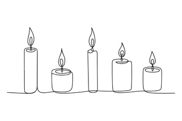 Continuous one line drawing of candle set with burning flames minimalist vector illustration
