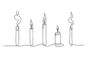 Continuous one line drawing of candle set with burning flames minimalist vector illustration

