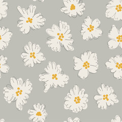 Hand drawn floral feamless pattern with gray background
