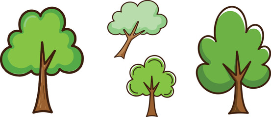 Set of detailed green tree of life illustrations with roots and leaves, natural growth concept vector design for nature artwork