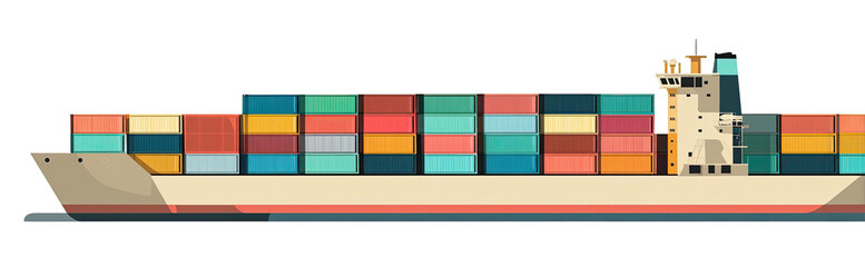 Obraz premium A colorful illustration of a cargo ship carrying stacked containers across the sea