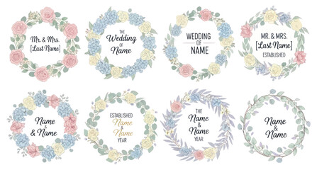 Floral Wreath Wedding Invitations with Names and Dates for Celebrations.