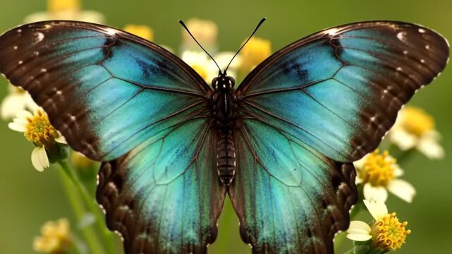 Butterfly flits among bright yellow flowers