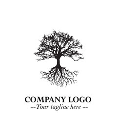 Obraz premium Root of the Tree Logo Symbol in Black and White Minimalist Vector Illustration Design