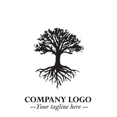 Obraz premium Root of the Tree Logo Symbol in Black and White Minimalist Vector Illustration Design
