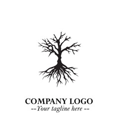 Obraz premium Root of the Tree Logo Symbol in Black and White Minimalist Vector Illustration Design