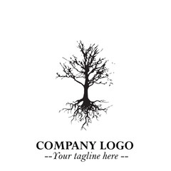 Obraz premium Root of the Tree Logo Symbol in Black and White Minimalist Vector Illustration Design