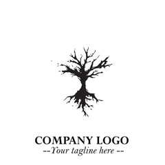 Obraz premium Root of the Tree Logo Symbol in Black and White Minimalist Vector Illustration Design