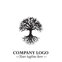 Obraz premium Root of the Tree Logo Symbol in Black and White Minimalist Vector Illustration Design