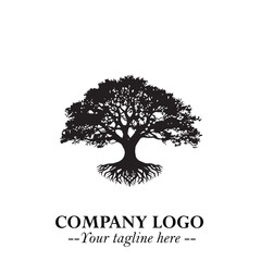 Obraz premium Root of the Tree Logo Symbol in Black and White Minimalist Vector Illustration Design