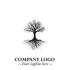 Obraz premium Root of the Tree Logo Symbol in Black and White Minimalist Vector Illustration Design
