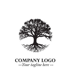Obraz premium Root of the Tree Logo Symbol in Black and White Minimalist Vector Illustration Design