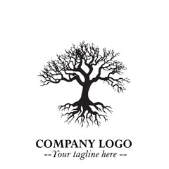 Obraz premium Root of the Tree Logo Symbol in Black and White Minimalist Vector Illustration Design