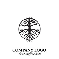 Root of the Tree Logo Symbol in Black and White Minimalist Vector Illustration Design