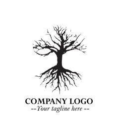 Obraz premium Root of the Tree Logo Symbol in Black and White Minimalist Vector Illustration Design