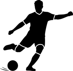 Silhouette of soccer player kicking ball
