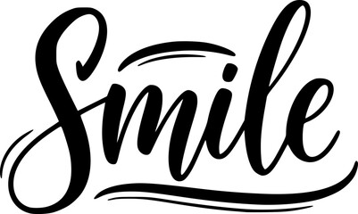 Handwritten calligraphy of the word smile in elegant black lettering on a white background
