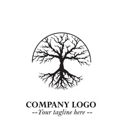 Obraz premium Root of the Tree Logo Symbol in Black and White Minimalist Vector Illustration Design
