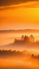 Fototapeta premium Thick orange fog envelops a serene landscape